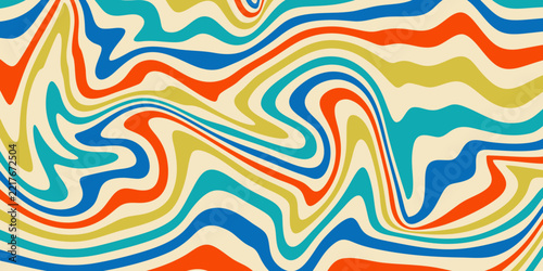 Abstract Retro Psychedelic Liquid Swirl Pattern with Groovy Wavy Colorful Line Art