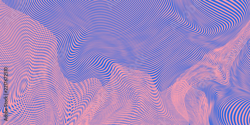Abstract Blue and Pink Optical Illusion Background with Wavy Distorted Halftone Lines