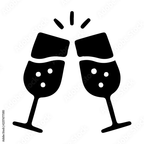 Champagne Celebration Icon Illustration with Sparkling Wine Glasses, Toasting, Wedding, New Year and Festive Party Elements