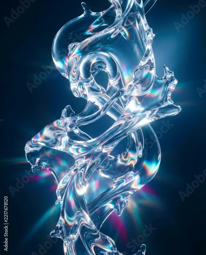 Liquid light flows with fluid grace against a deep blue backdrop