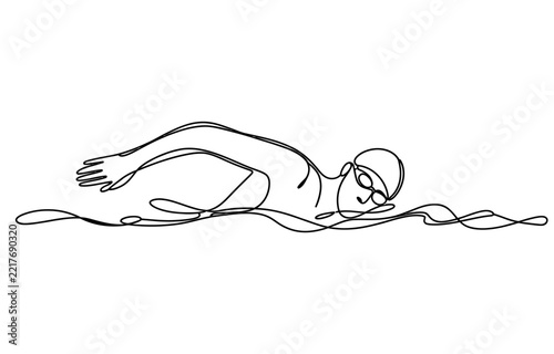 Continuous single line drawing of a swimmer swimming in the water
