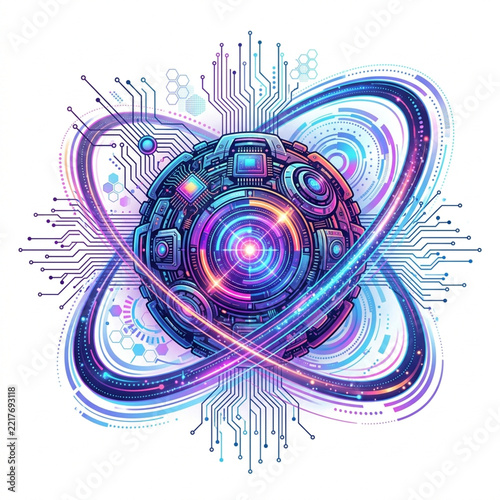 Glowing Quantum Computing Core with Futuristic Orbital Energy Rings