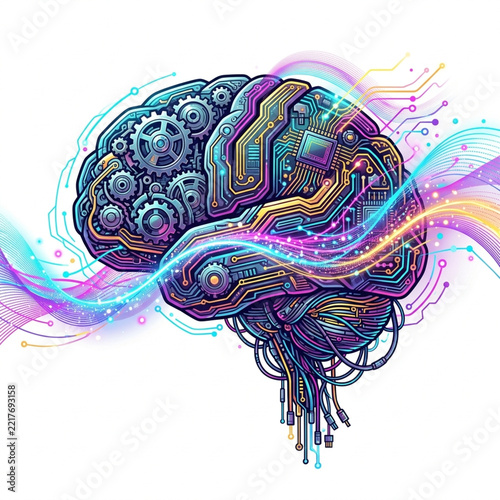 Futuristic Artificial Intelligence Brain with Glowing Neural Circuits