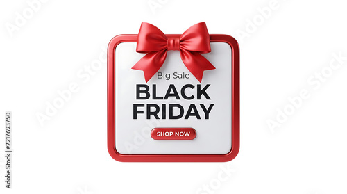 Realistic black friday sale banner with red bow isolated on transparent background