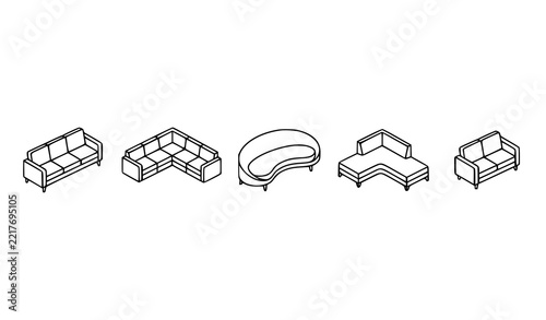 Modern Sofa Five Linear Furniture Outline Icons