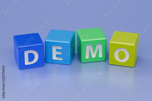 Colorful blocks spelling DEMO representing product demonstration