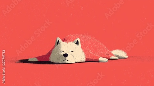 Charming relaxed dog resting peacefully on a bright coral backdrop creating a joyful atmosphere
