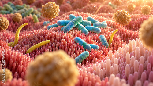 Gut Microbiome Bacteria on Intestinal Microvilli