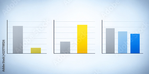 Minimalist Three-Panel Bar Chart Data Comparison on Blue Background