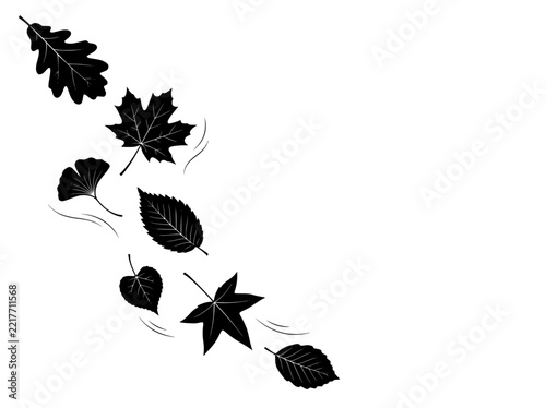Diagonal Cascade of Falling Autumn Leaves Black and White Vector
