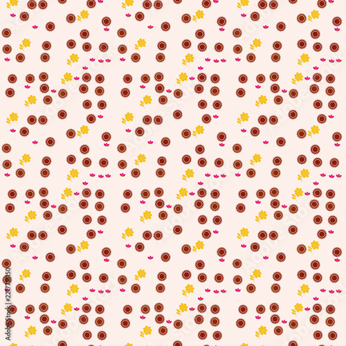 Stylized floral pattern with sunflowers and small flowers
