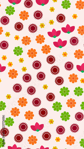 Stylized floral pattern with various flowers