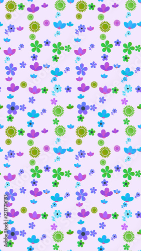 Stylized floral pattern with various flowers