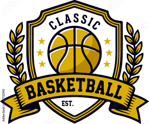 Basketball Shield Emblem Vintage Sports Crest Logo Vector