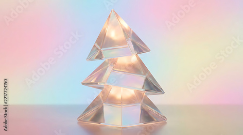 Glowing stacked glass pyramids with holographic reflections