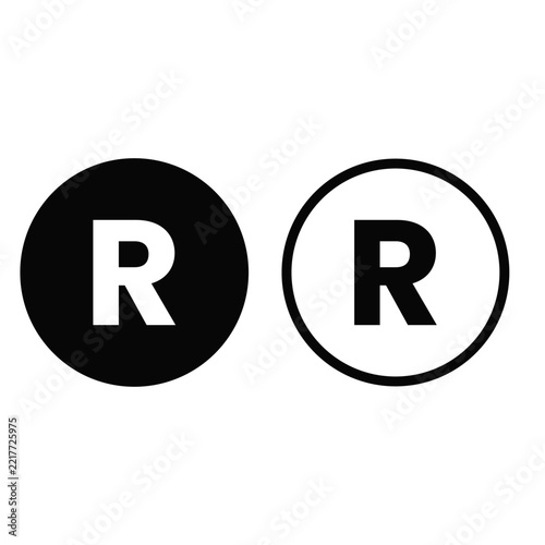 The registered trademark symbol R outline and solid glyph represents legal protection for brands and products, isolated on a white background.