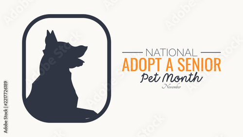 National Adopt a Senior Pet Month vector illustration with dog silhouette and copy space for text