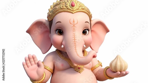 Cute 3D animated lord ganesha holding modak offering for ganesh chaturthi festival celebration hindu god