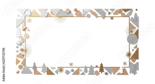 Modern Geometric Christmas Frame with Trees and Snowflakes
