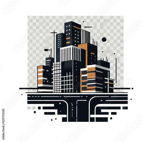 Minimalist Geometric Cityscape Illustration with Modern Skyscrapers