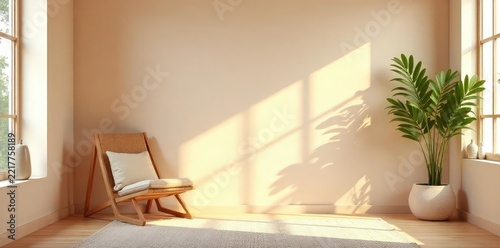 Warm, inviting interior background with soft lighting and subtle textures, perfect for home decor or lifestyle projects Neutral tones create a calm and serene atmosphere , plant, serene