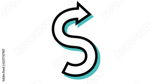 S-shaped arrow pointing upward with white fill and teal outline vector graphic