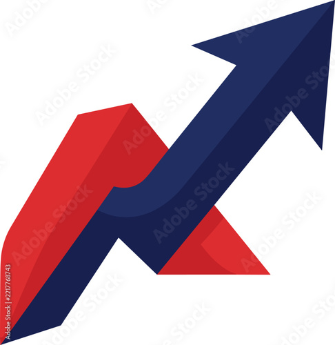 Abstract red and blue upward financial trend chart arrow logo vector illustration