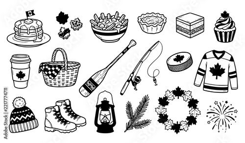 Canadian food and lifestyle doodle collection for Canada Day celebration vector illustration