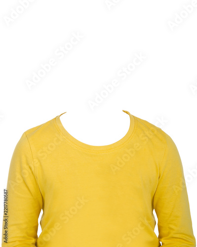 Yellow Long Sleeve Shirt on Invisible Mannequin Isolated on White