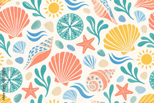 Handcrafted Coastal Shell Motif Seamless Pattern for Modern Textile