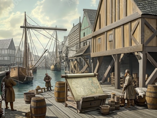 Authentic Medieval Maritime Map Trade Logistics Along Northern European Quay
