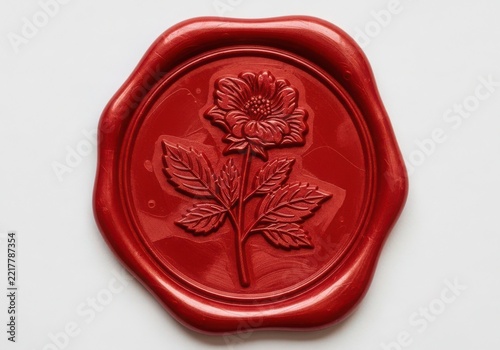 Antique wax seal with heraldic eagle emblem on red background