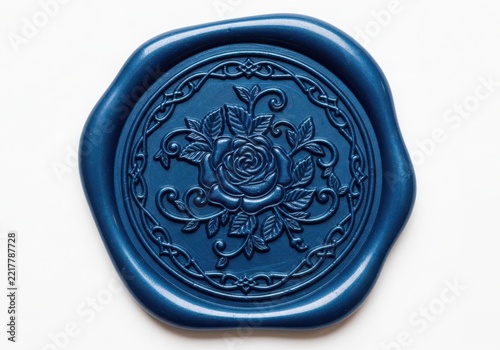 Antique wax seal with intricate floral and coat of arms design