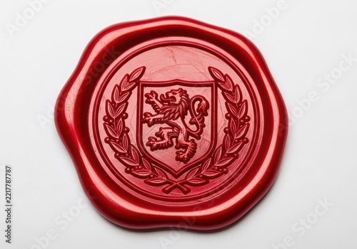 Antique wax seal with lion crest emblem in relief