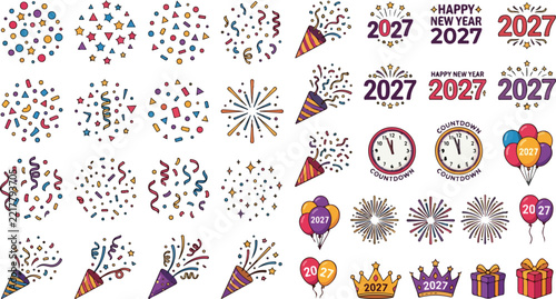 New Year 2027 Fireworks Celebration Illustration