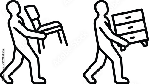 People carrying furniture icons set showing moving house service and