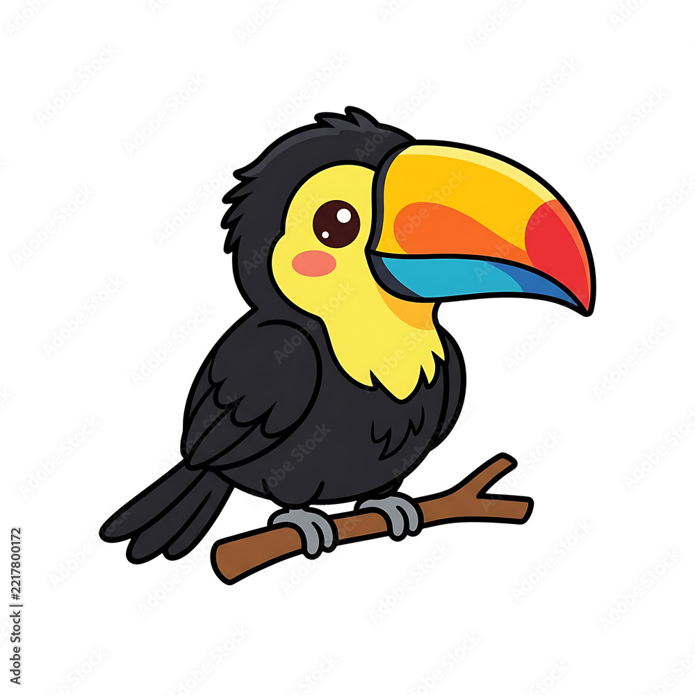 Fototapeta premium Cute Baby Toucan Illustration with Colorful Beak Flat Style