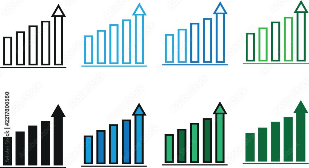 Obraz premium Business Growth Bar Chart Icon Vector Set For Financial Analysis And Success Metrics Projects