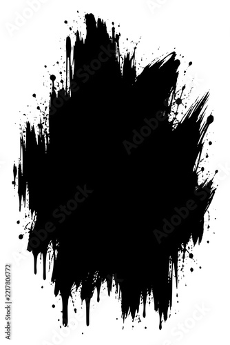 Black ink brush stroke with splatter and rough texture