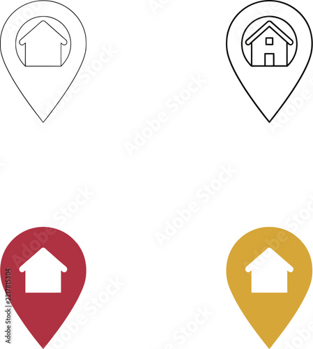Location icon set including home map pin house symbols