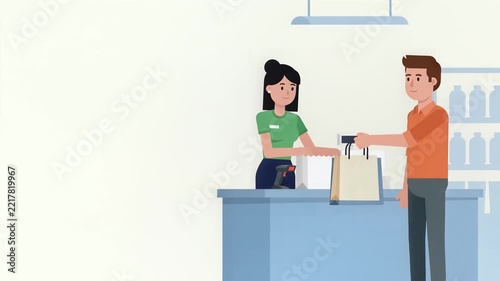 Customer Making Contactless Payment at Checkout Counter Flat Illustration