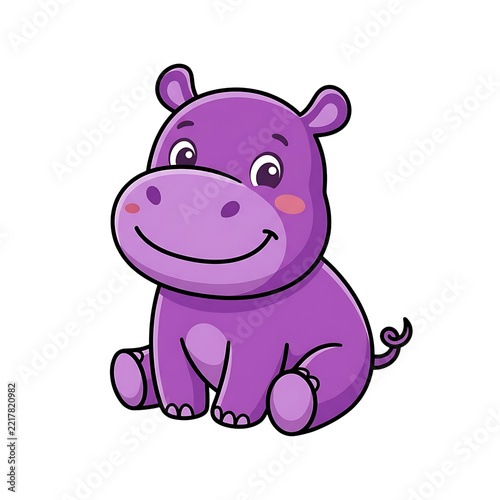 Adorable Baby Hippopotamus Sitting Happily Flat Style Art