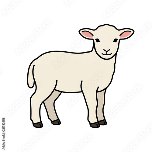 Cute Flat Style Baby Lamb Cartoon Character with Clean Outline