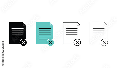Document with cross mark vector icon set