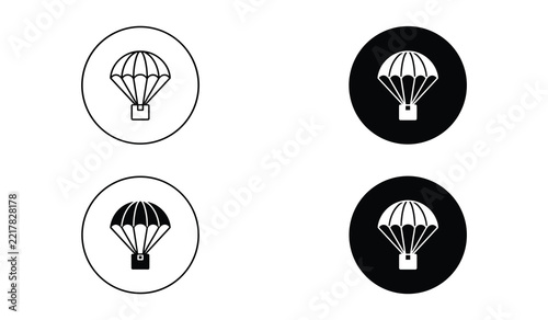 Parachute delivery cargo box icons set vector graphic