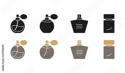 Perfume bottle fragrance cosmetic icons set vector illustration