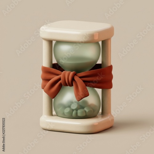 Modern 3D hourglass with ribbon representing time and seasonal promotions