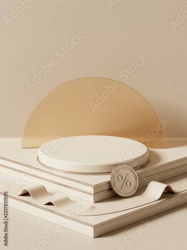 Minimalist 3D display with podium and percentage symbol for promotions
