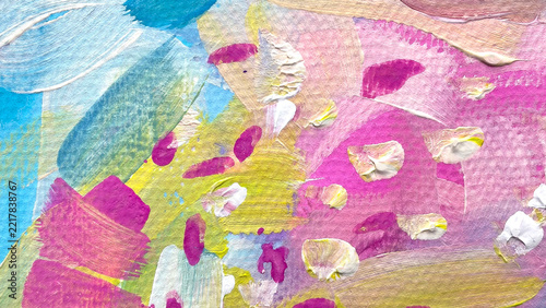 Playful Abstract Acrylic Painting Texture in Pink Blue Yellow and Turquoise