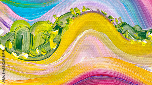 lowing Abstract Painting Texture in Green Yellow Pink and Blue